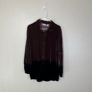 Soft Surroundings Brown Black Ombre Velvet Button Tunic Shirt Top Medium M